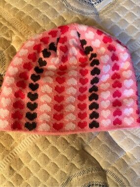 Kids Heart Pattern Knit Beanie - Pink Multi